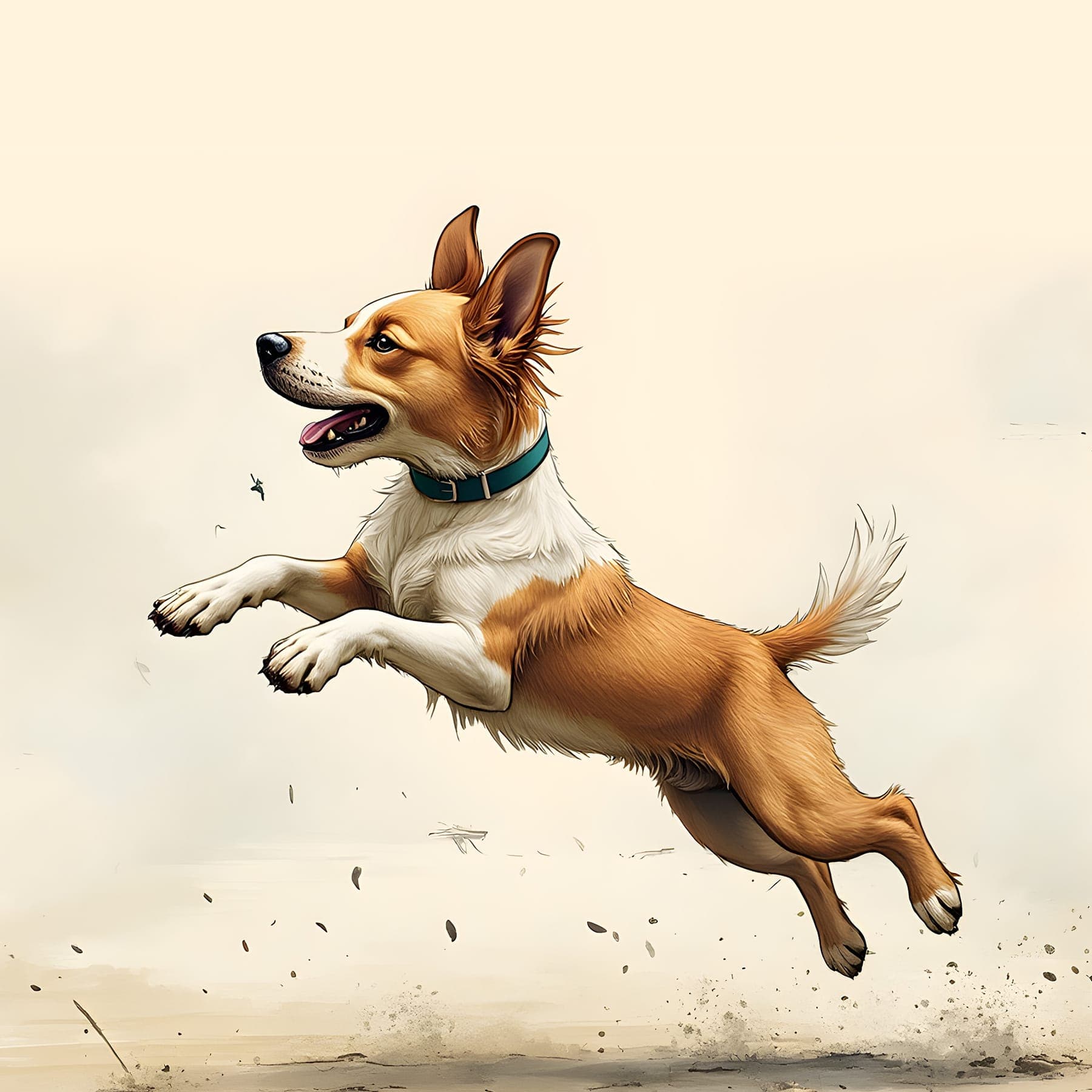 Generated image: an illustration of a dog jumping